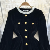 Herbst und Winter modisches langärmliges Stehkragen-Mittellanges A-Linien-Samtkleid
